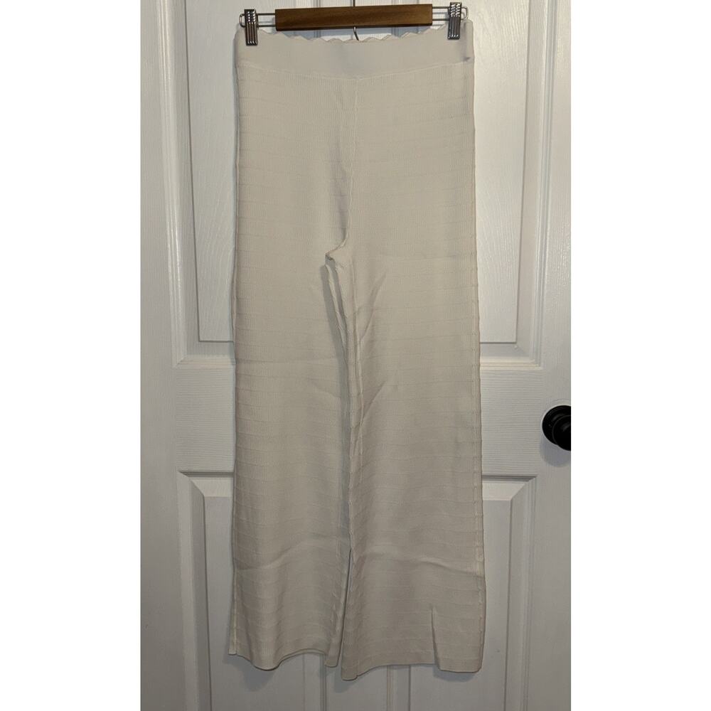 NWOT House of Harlow 1960 Ribbed Knit Pull On Wide Leg Pants Cream Medium